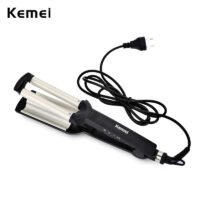 Kemei KM-2022 Hair Curling Ceramic 3 Barrel Clamp Curler - Golden & Black