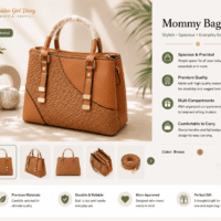 Brown Textured Panel Mommy Handbag