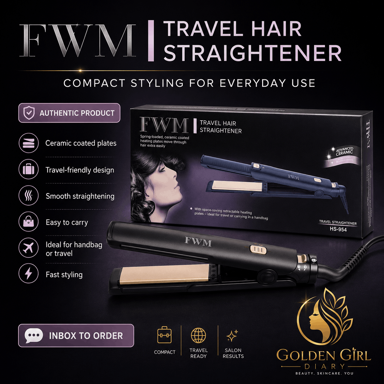 FWM HS-954 travel hair straightner