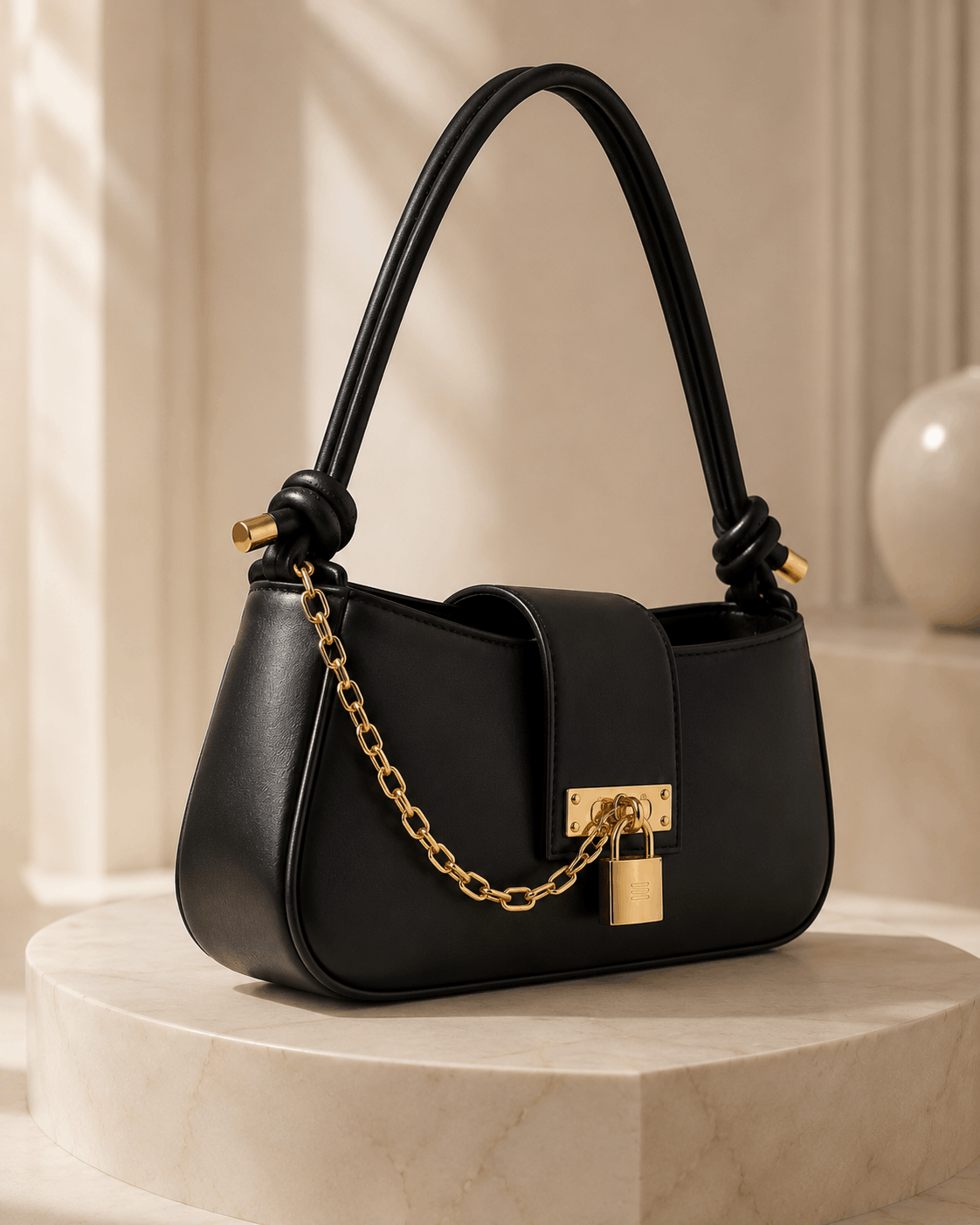 Black Chain Lock Shoulder Bag - Image 4