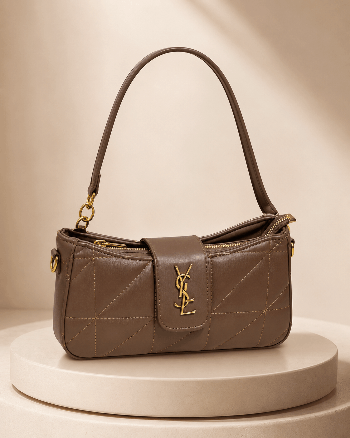 Quilted Logo Shoulder Bag with Gold-Tone Hardware - Image 3