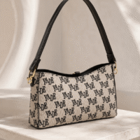 YADE Monogram Shoulder Bag – Beige & Black