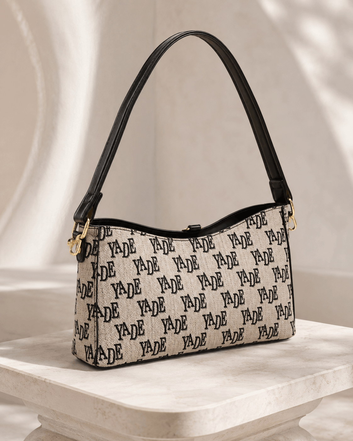 YADE Monogram Shoulder Bag – Beige & Black
