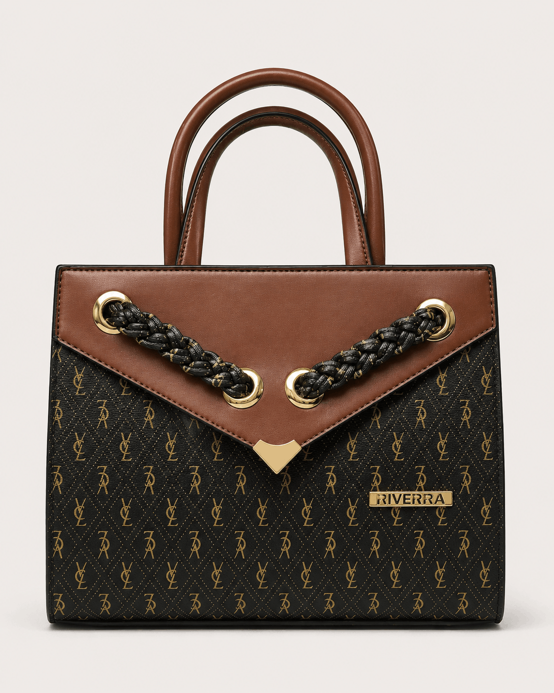Brown & Black Monogram Structured Handbag - Image 2