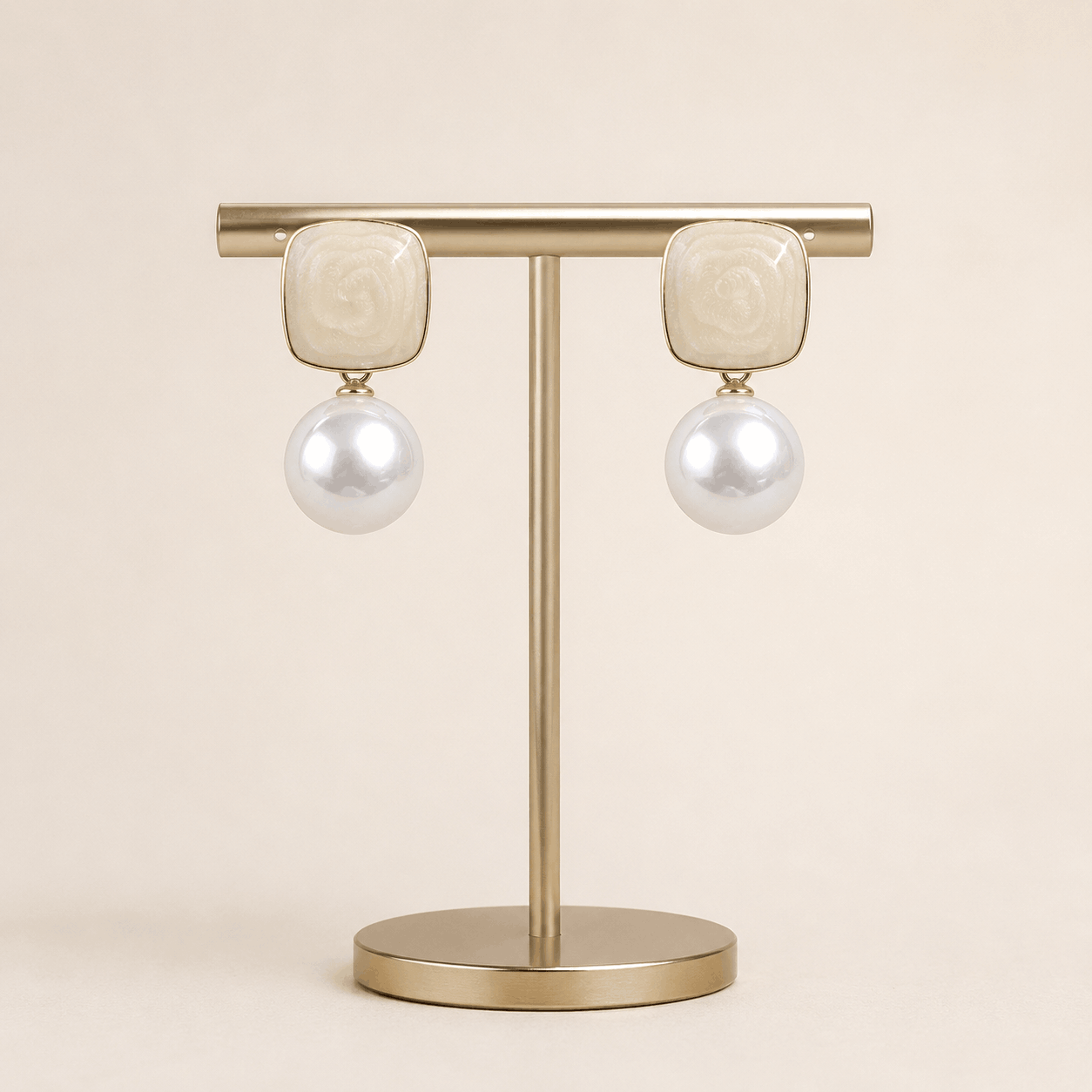 Ivory Square Stud Pearl Drop Earrings