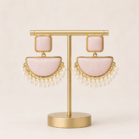 Blush Pink Fan Pearl Fringe Earrings