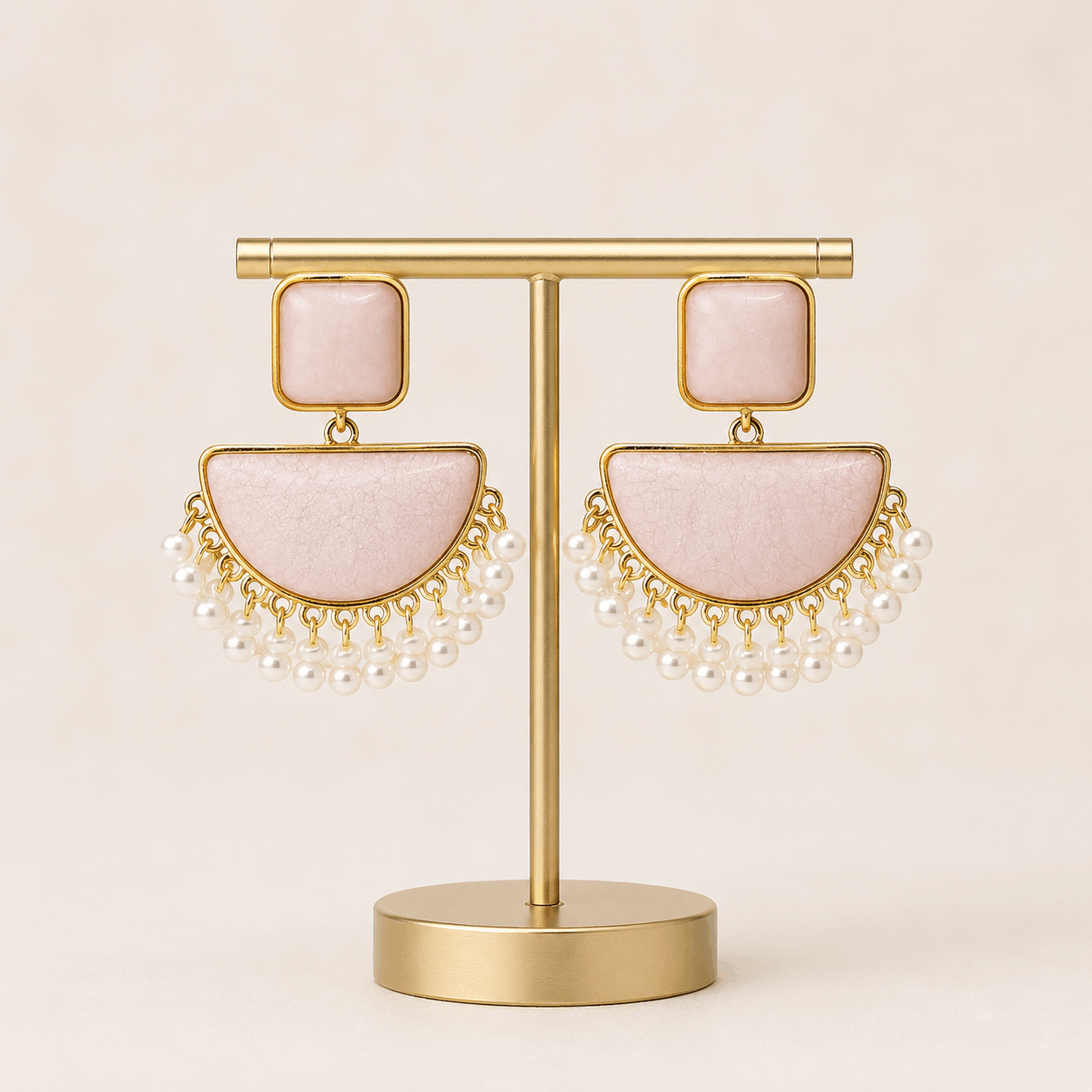 Blush Pink Fan Pearl Fringe Earrings