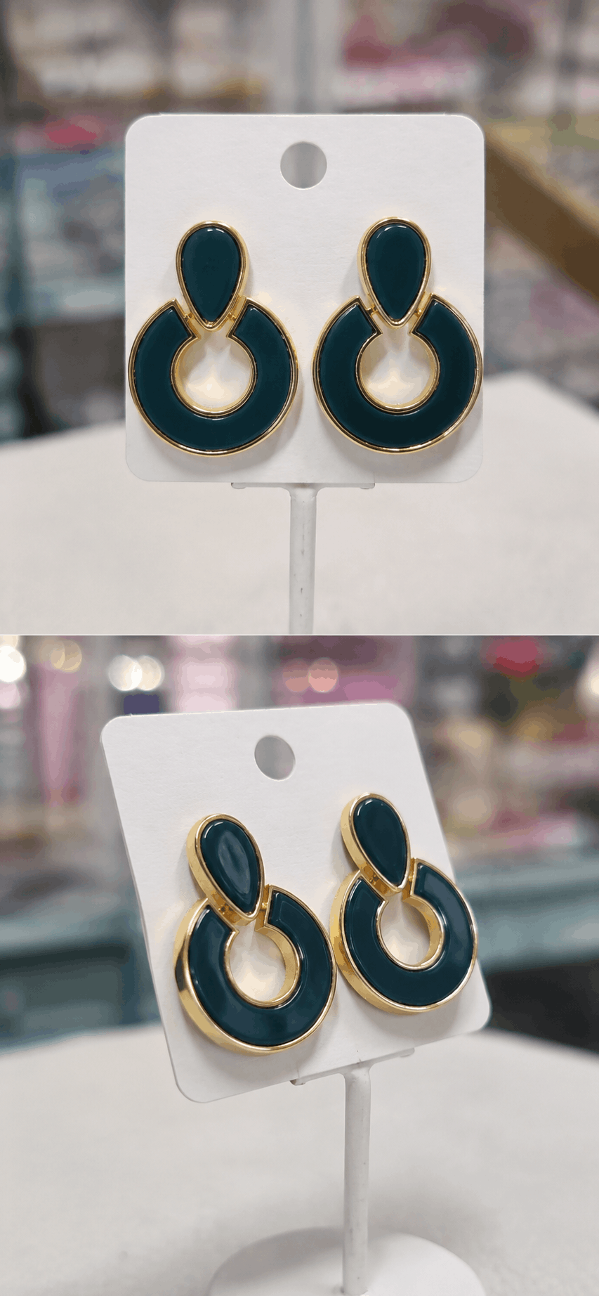 Teal Oval Double Drop Earrings