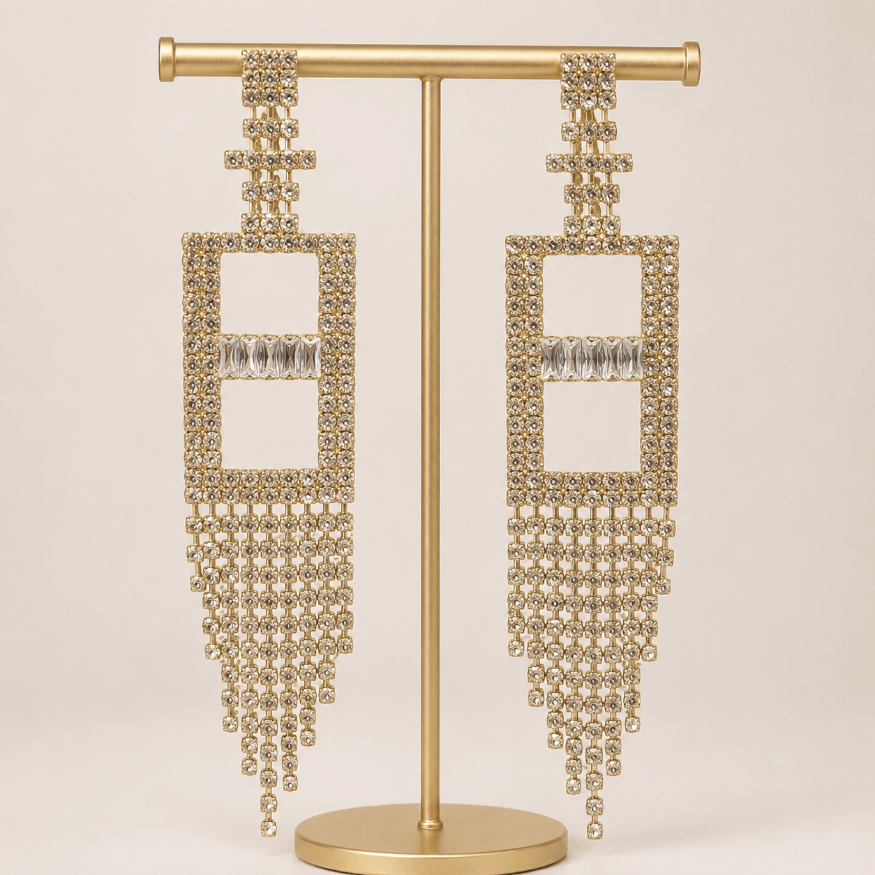 Crystal Rectangle Tassel Statement Earrings