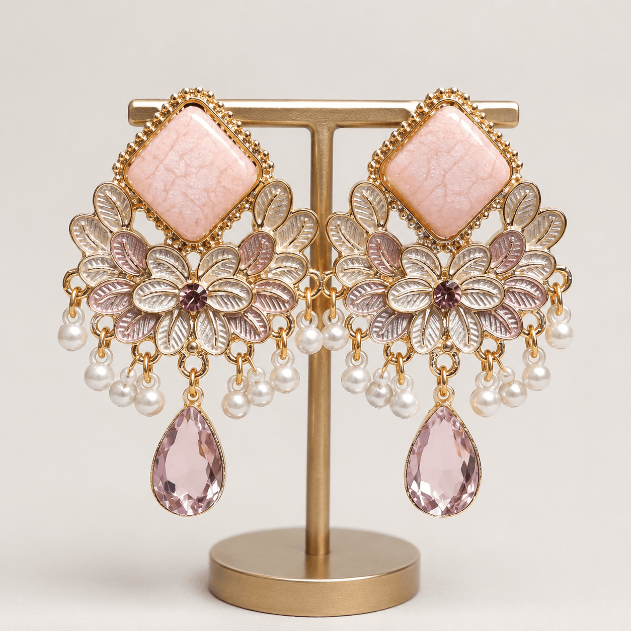 Blush Pink Floral Teardrop Earrings