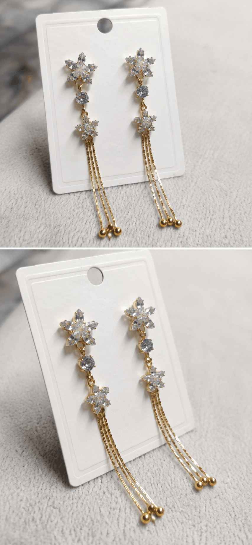 Crystal Floral Tassel Drop Earrings