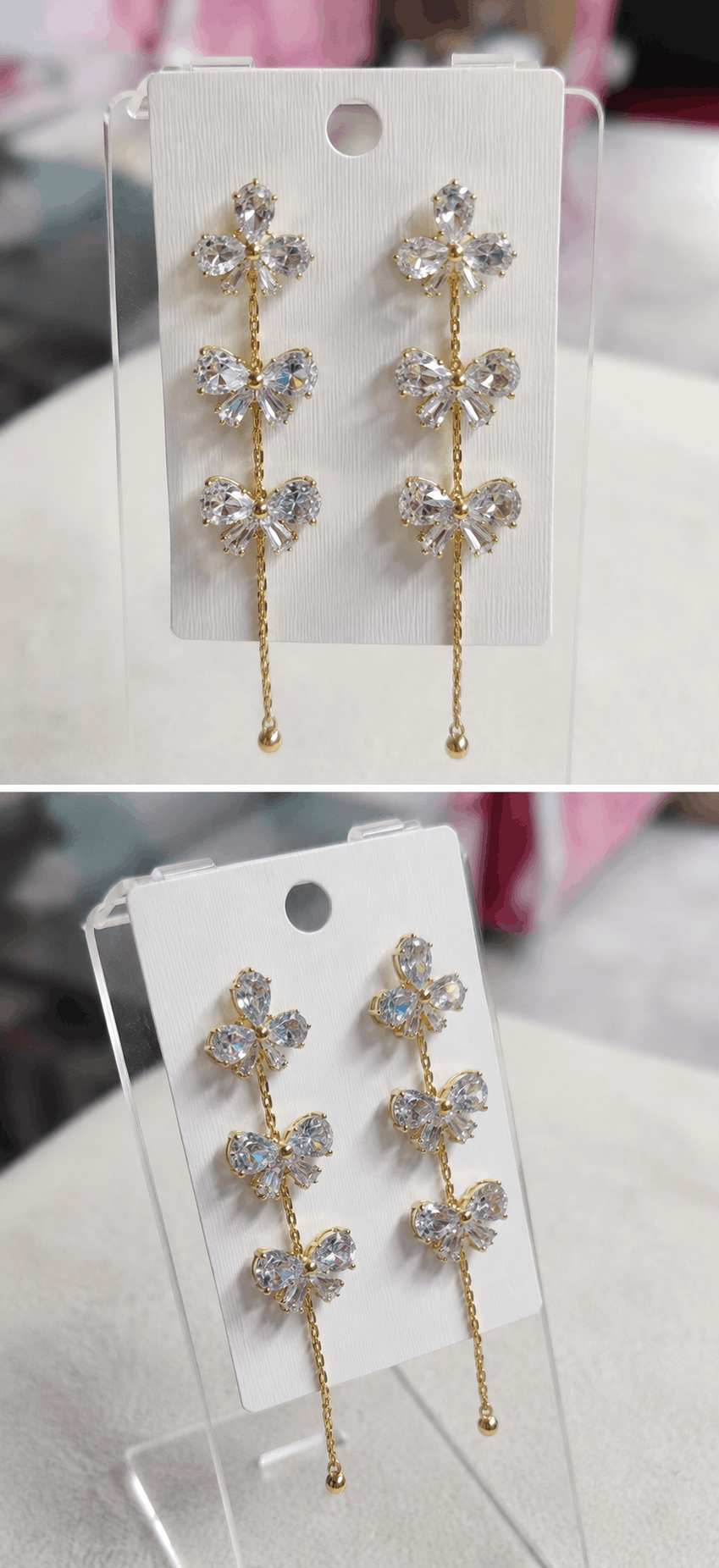 Black Crystal Rectangle Tassel Earrings
