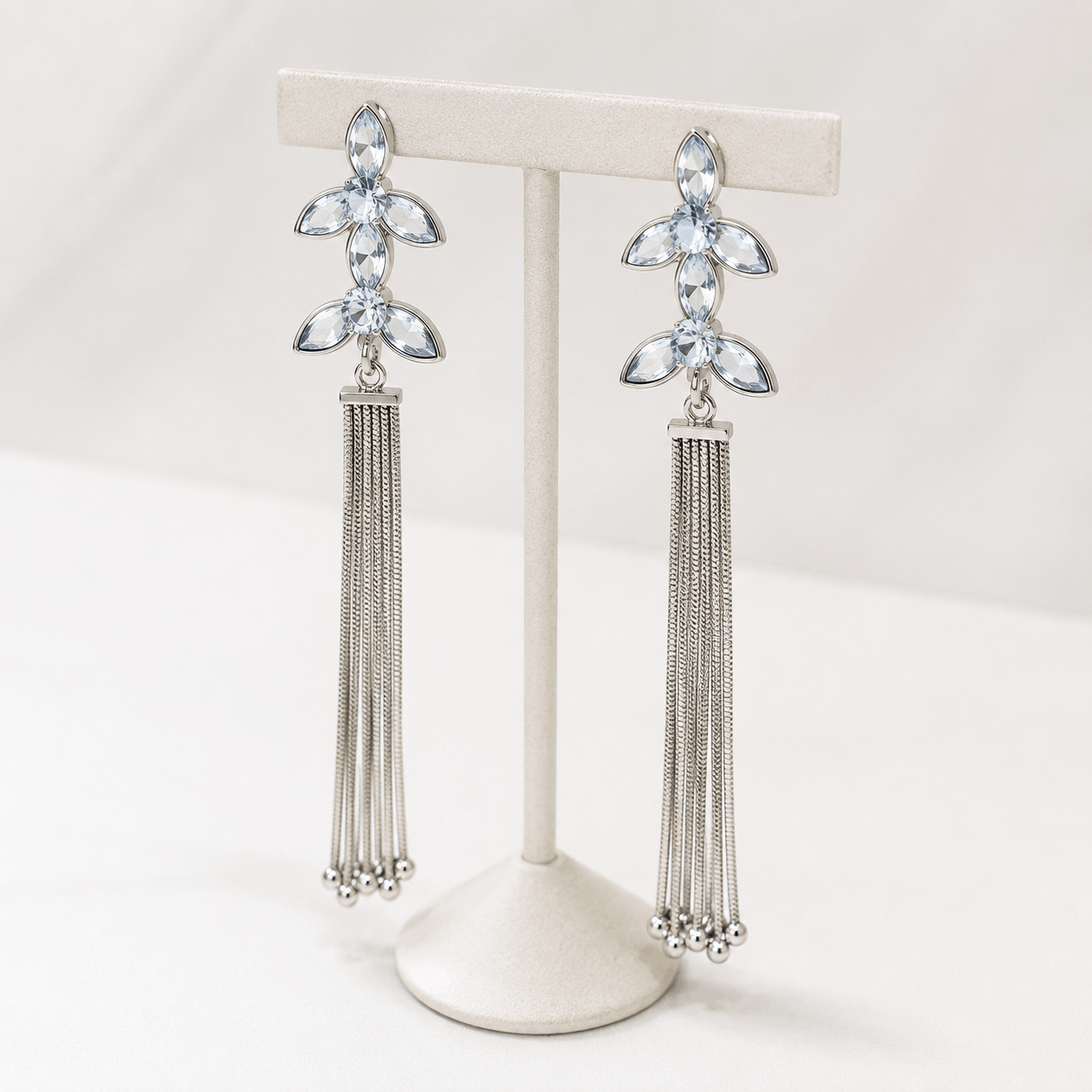 Silver Crystal Crescent Earrings