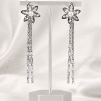 Black Crystal Checker Tassel Earrings