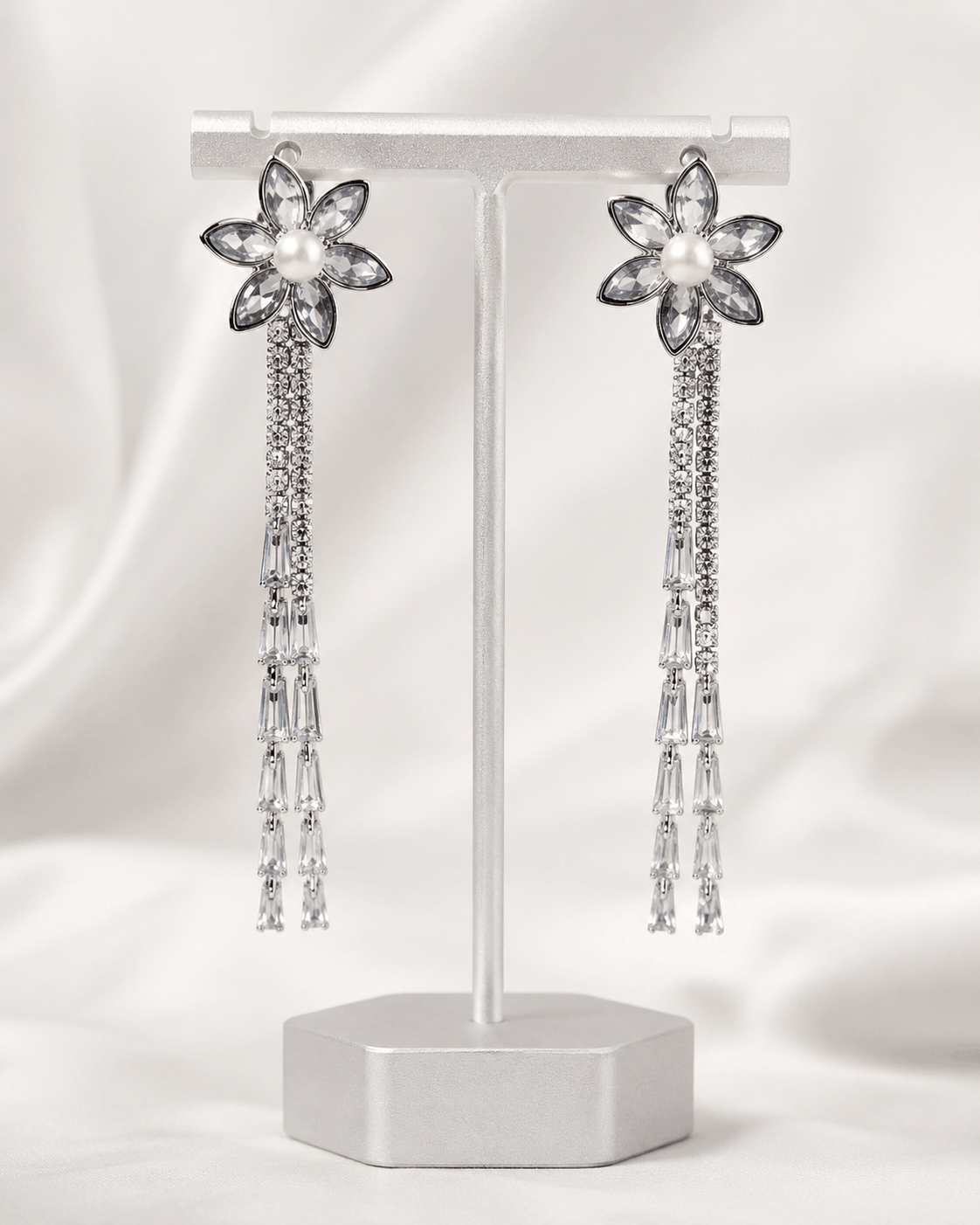 Black Crystal Checker Tassel Earrings