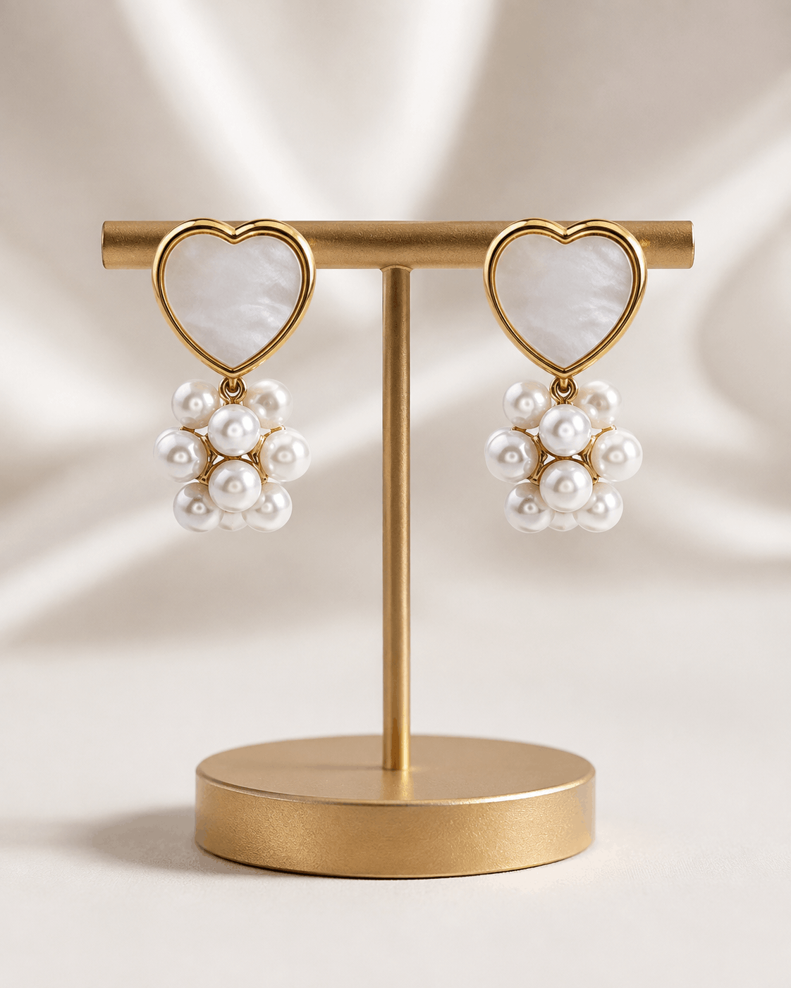 Pearl Heart Bow Drop Earrings