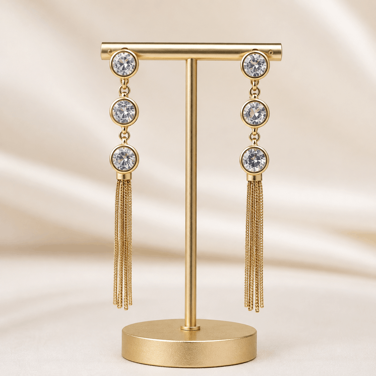 Crystal Flower Long Tassel Earrings - Image 2