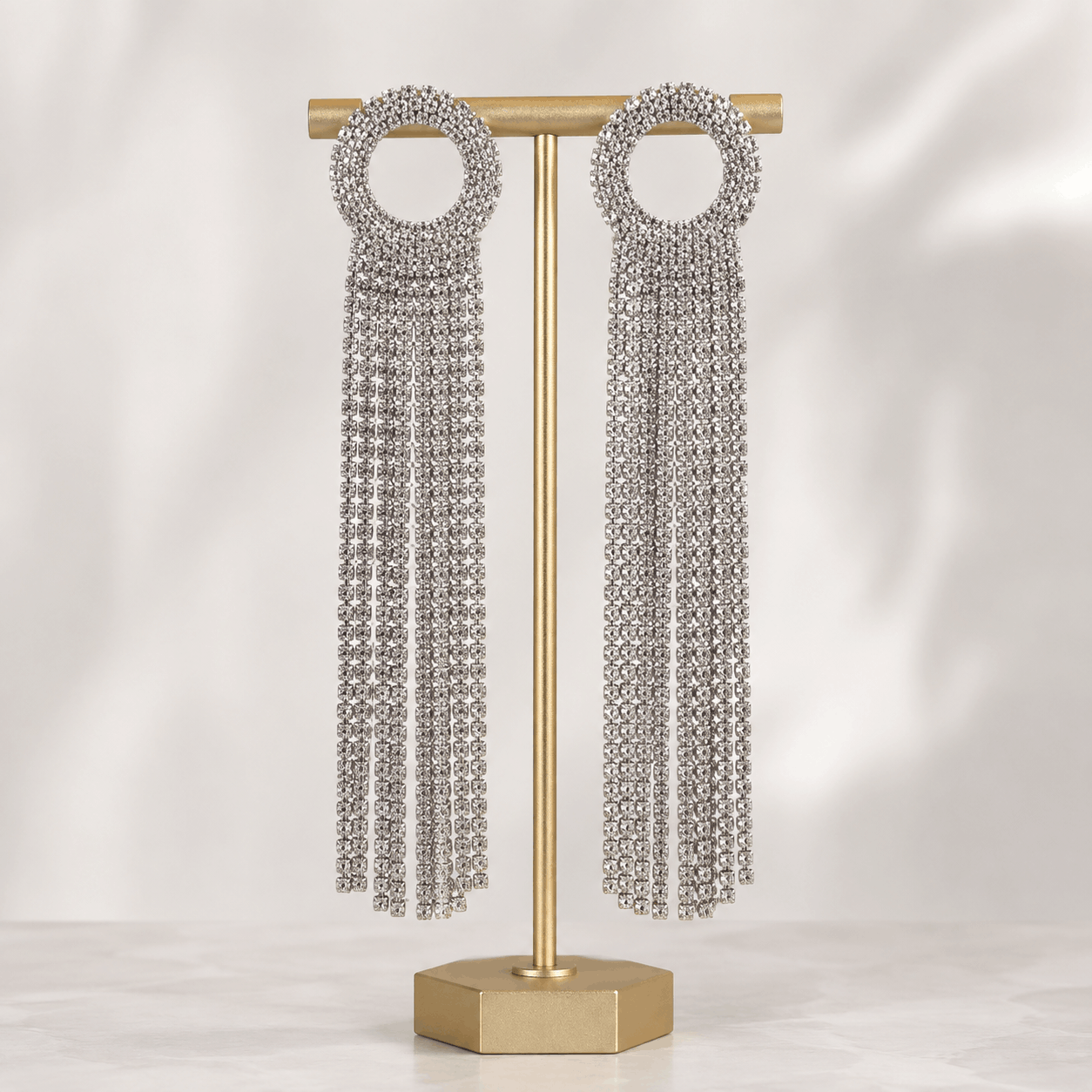 Crystal Trio Gold Tassel Earrings