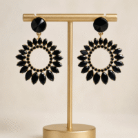 Black Floral Hoop Statement Earrings