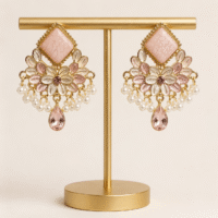 Blush Pink Floral Pearl Chandelier Earrings