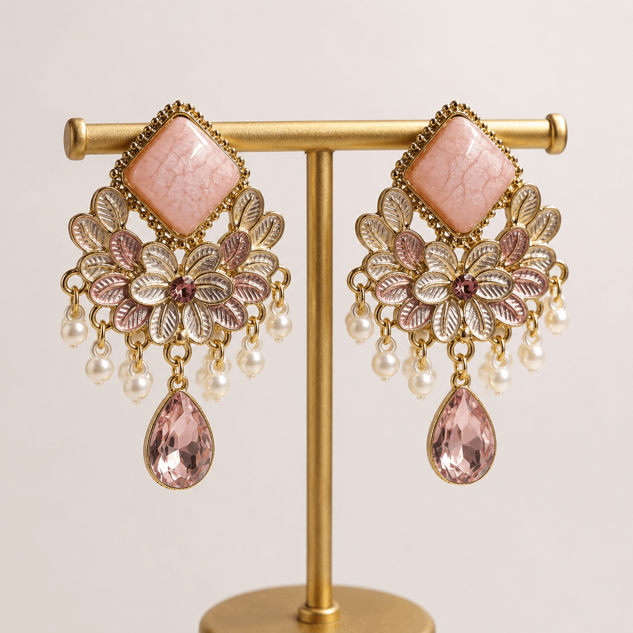 Blush Pink Floral Teardrop Earrings - Image 2