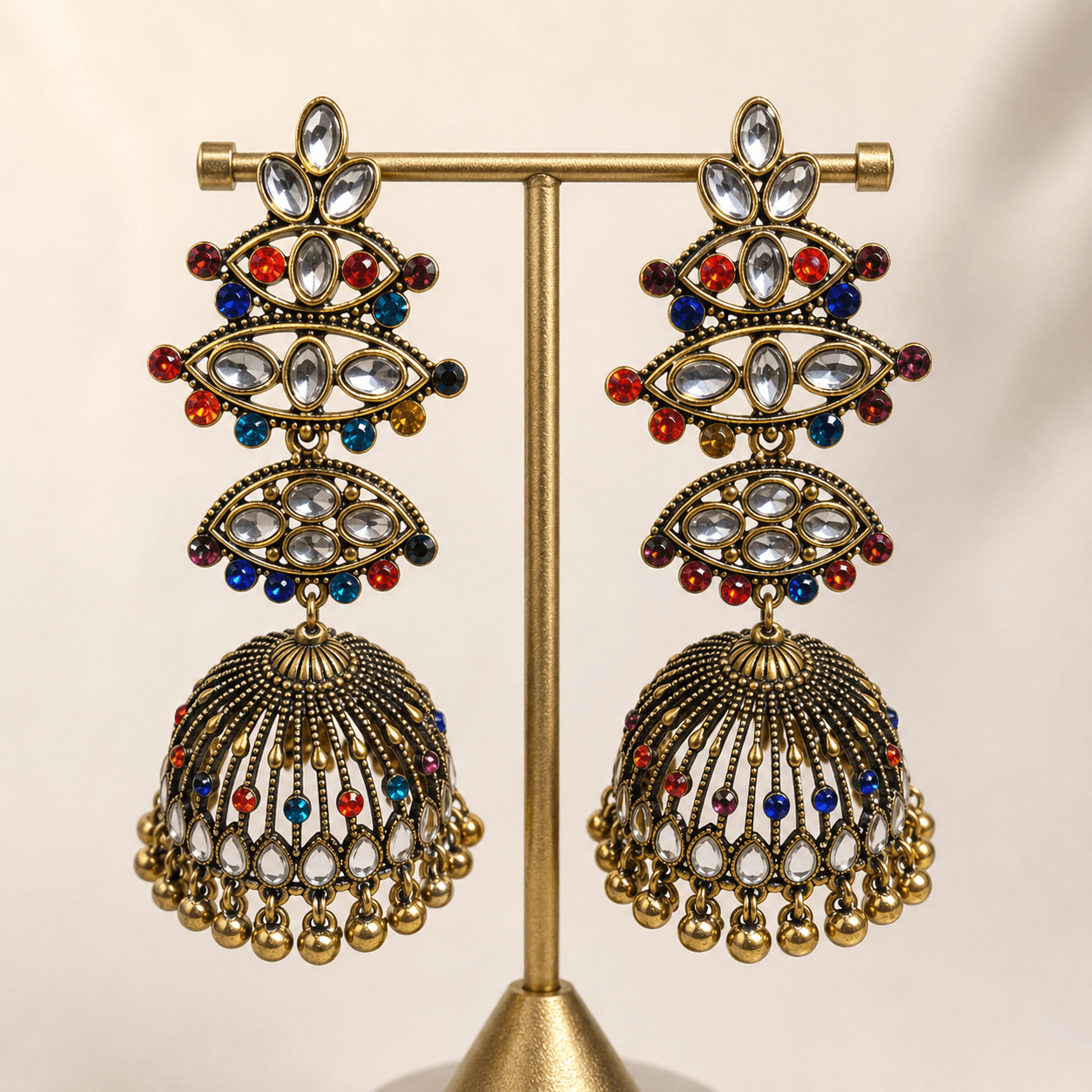 Multicolor Ornate Jhumka Statement Earrings