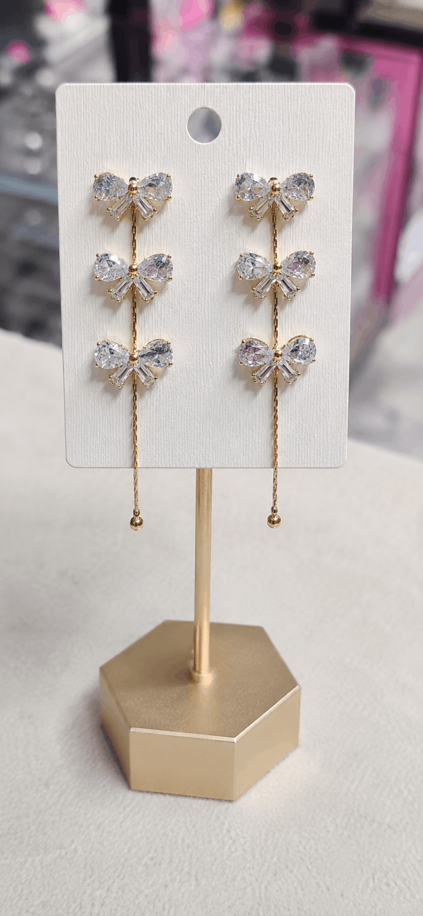 Black Crystal Rectangle Tassel Earrings - Image 2