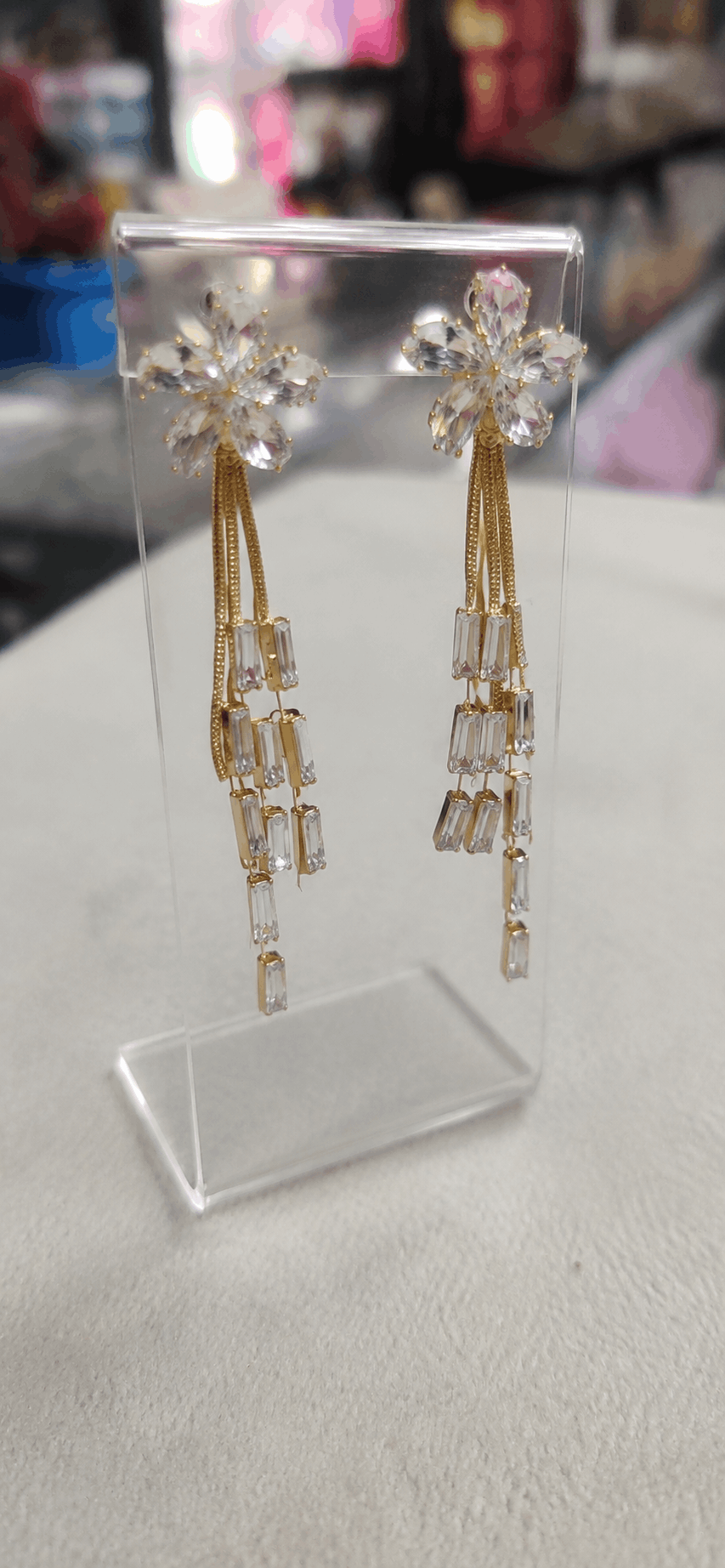 Pink Floral Pearl Drop Earrings - Image 2