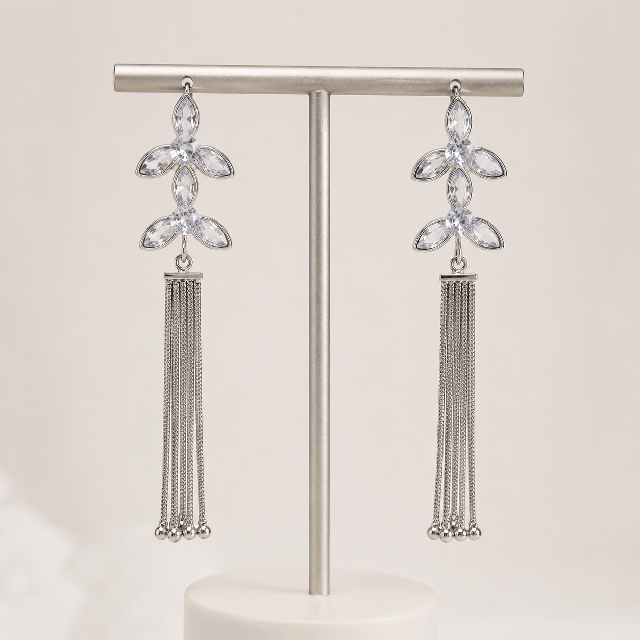 Silver Crystal Crescent Earrings - Image 2