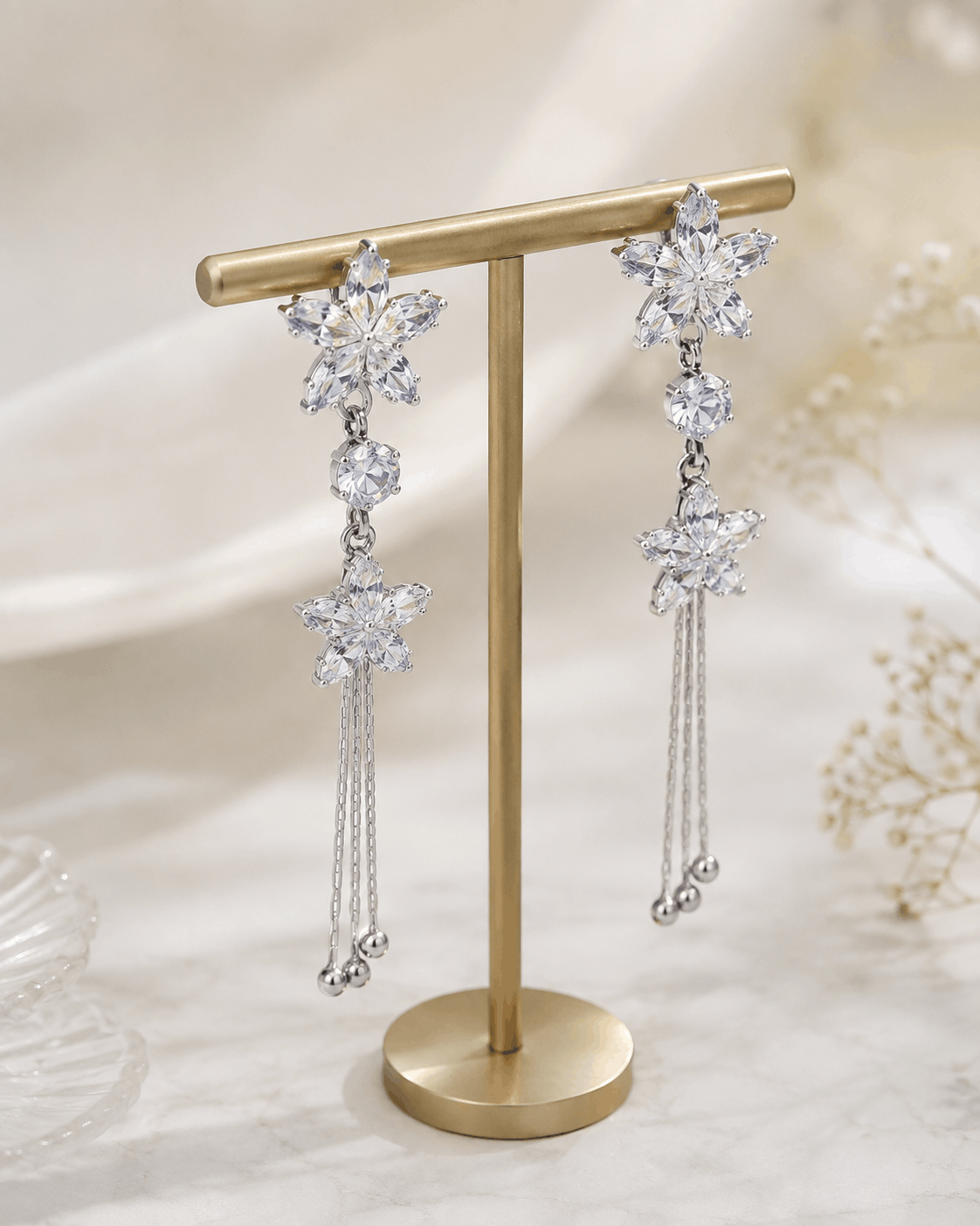 Pearl Heart Bow Drop Earrings - Image 2
