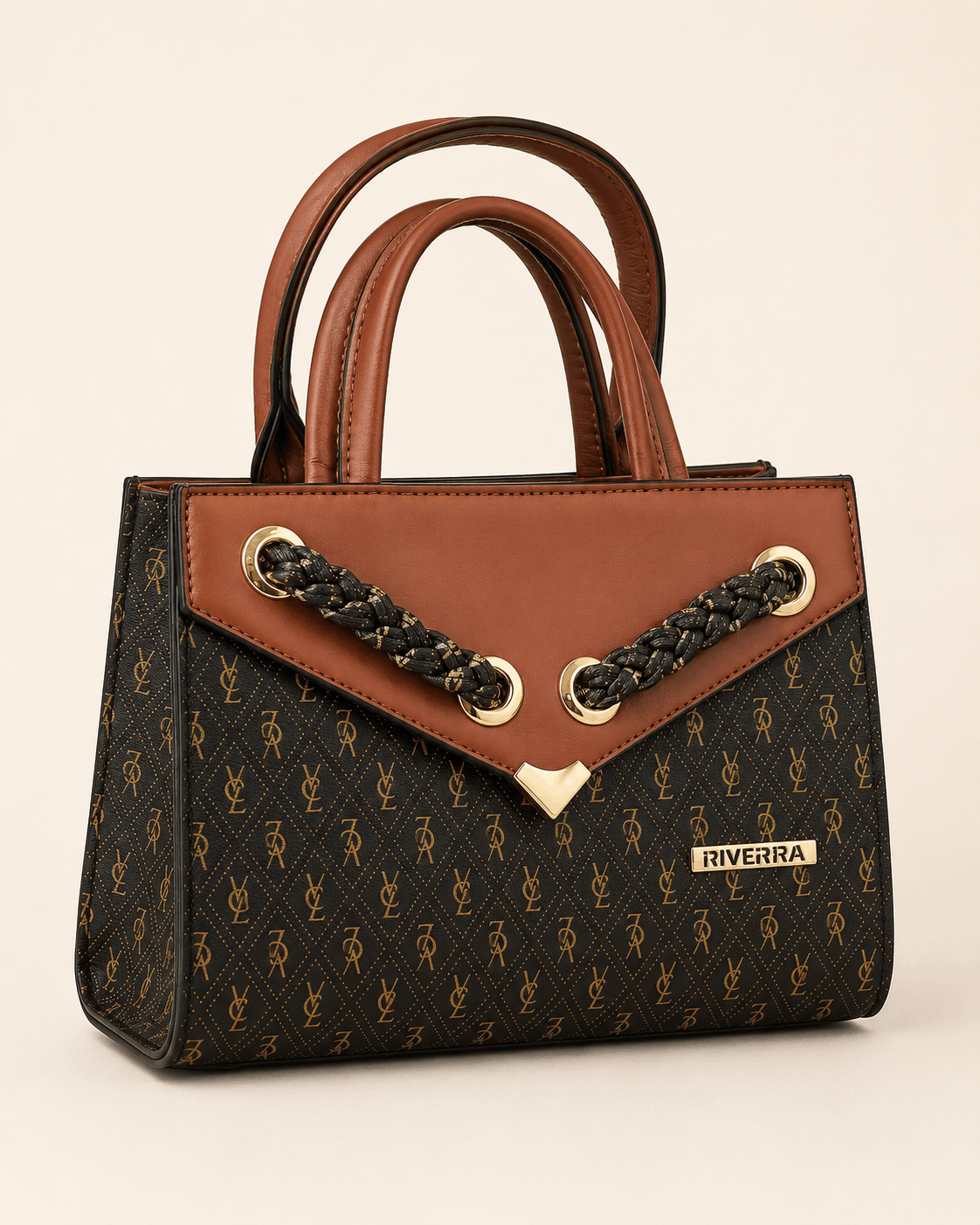 Brown & Black Monogram Structured Handbag - Image 3