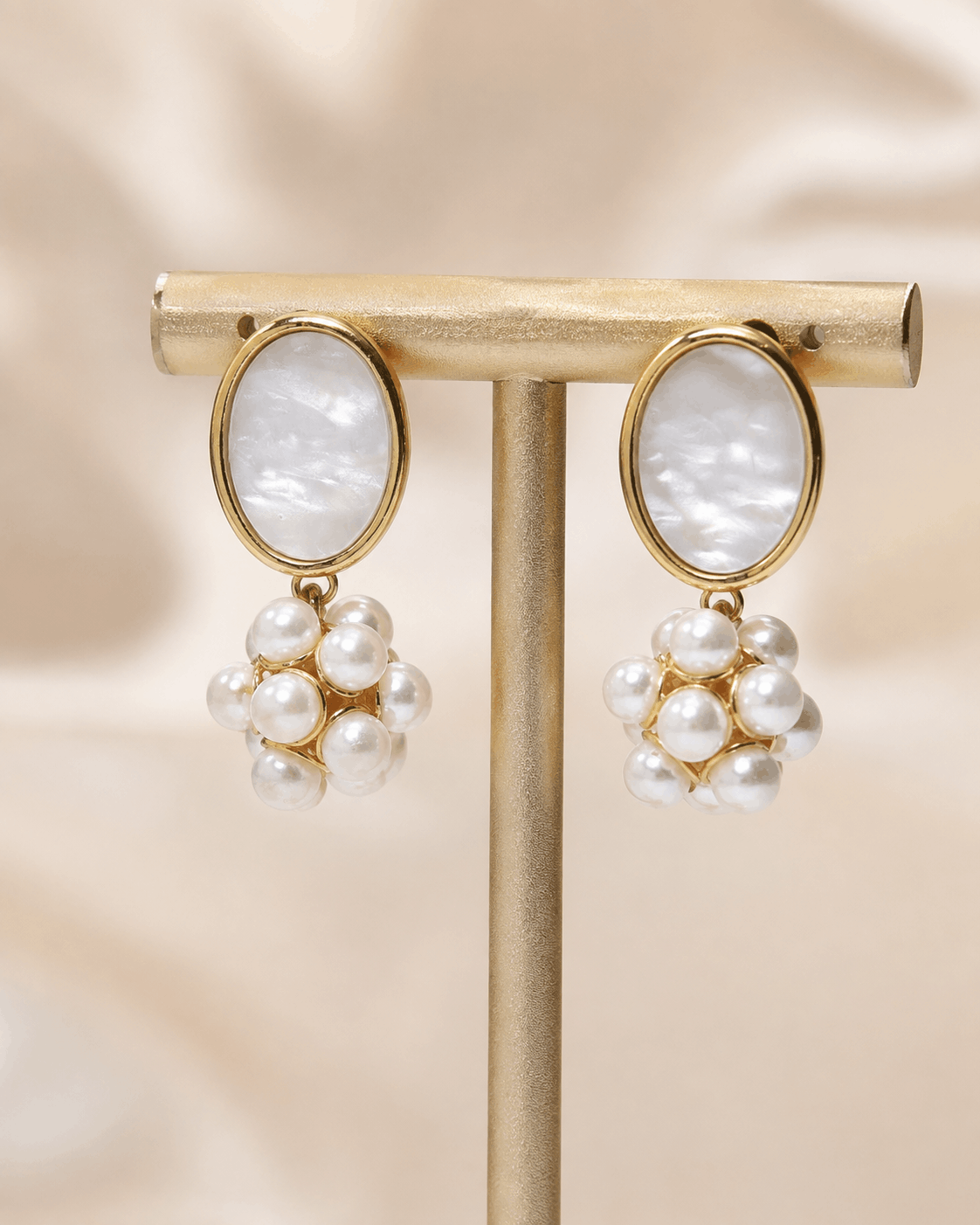 Pearl Heart Bow Drop Earrings - Image 2
