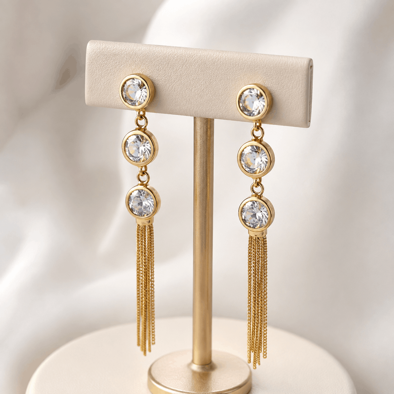 Crystal Flower Long Tassel Earrings