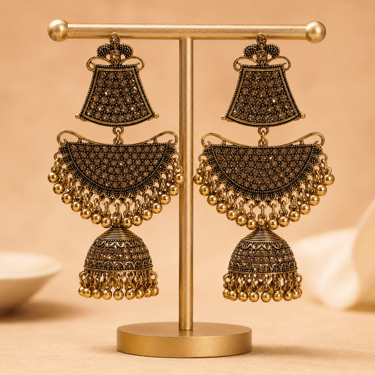 Oxidized Black Layered Jhumka Earrings