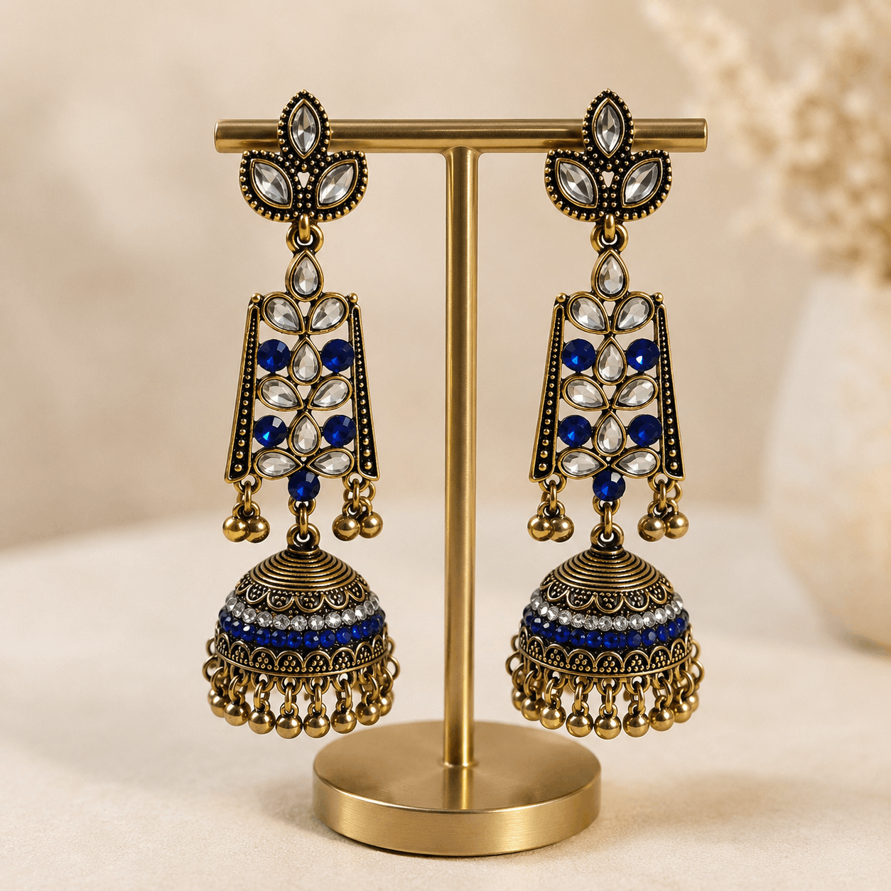 Blue Enamel Traditional Jhumka Earrings