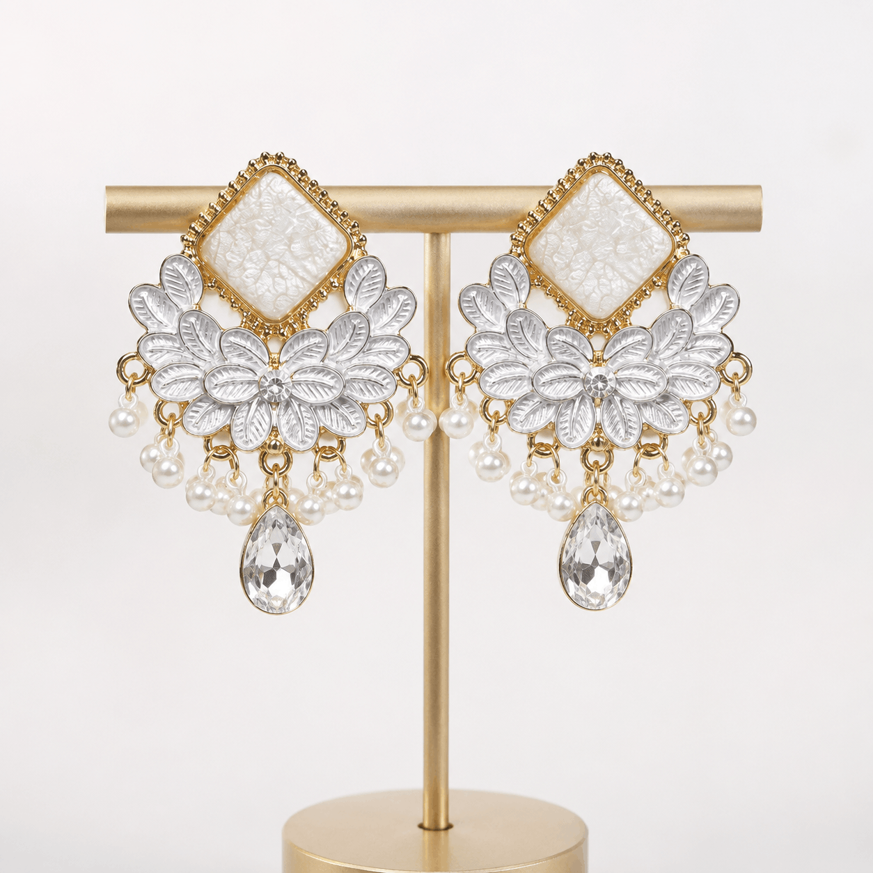 Blush Pink Floral Pearl Chandelier Earrings - Image 3