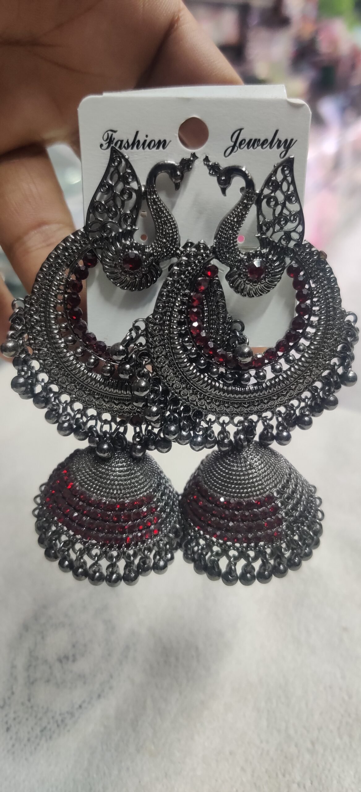 Peacock Jhumka Earrings - Image 3