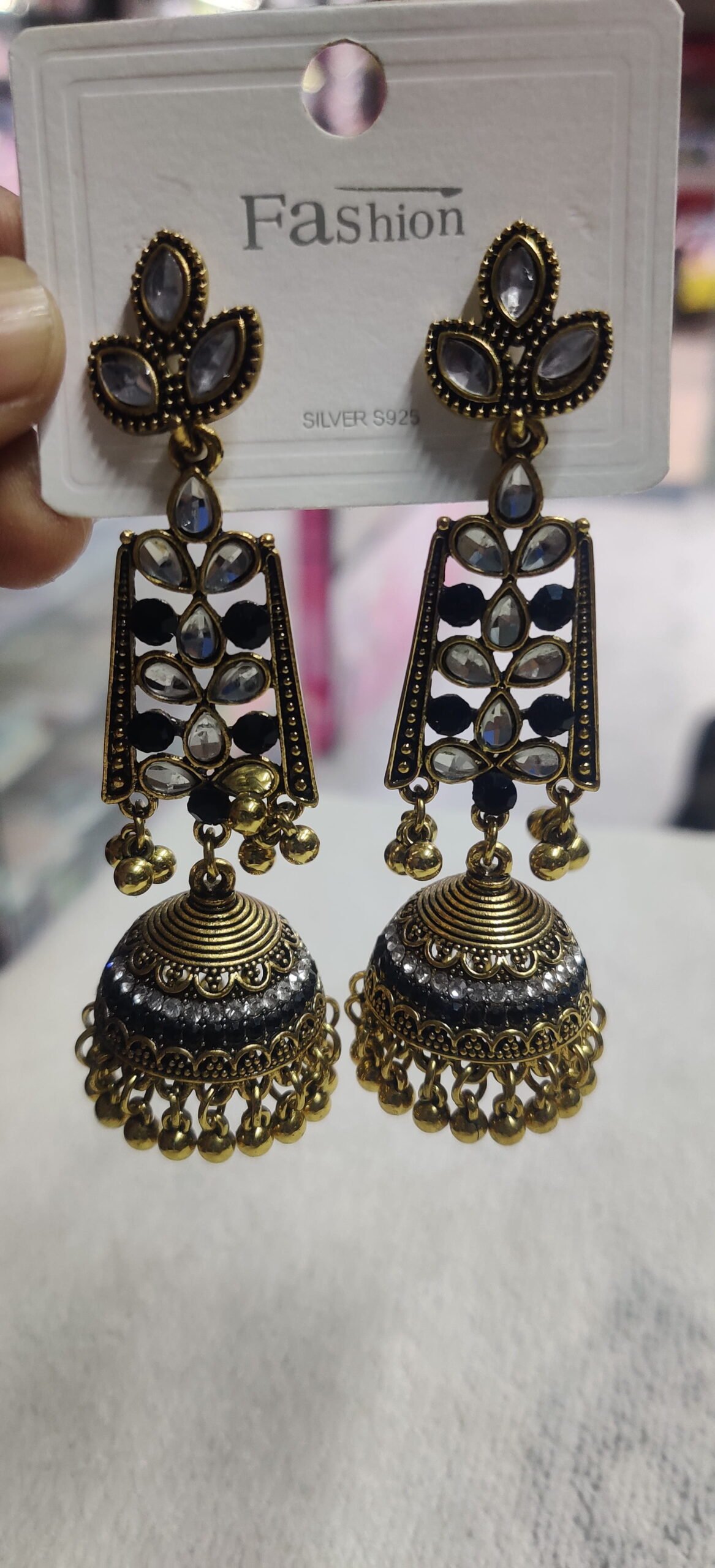 Blue Enamel Traditional Jhumka Earrings - Image 2