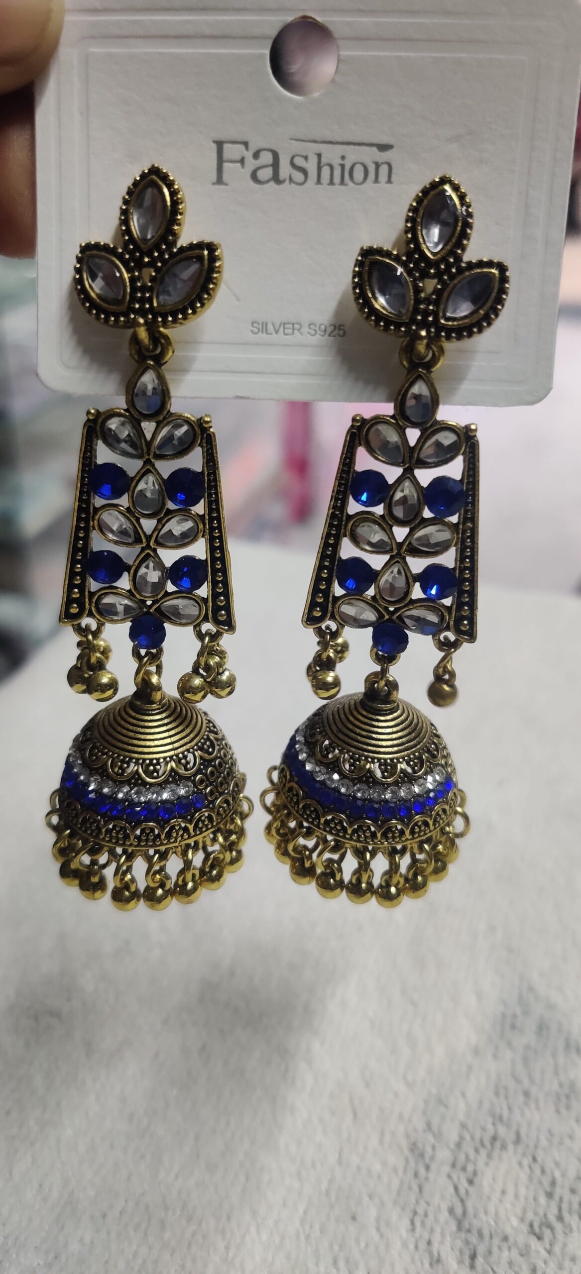 Blue Enamel Traditional Jhumka Earrings - Image 3