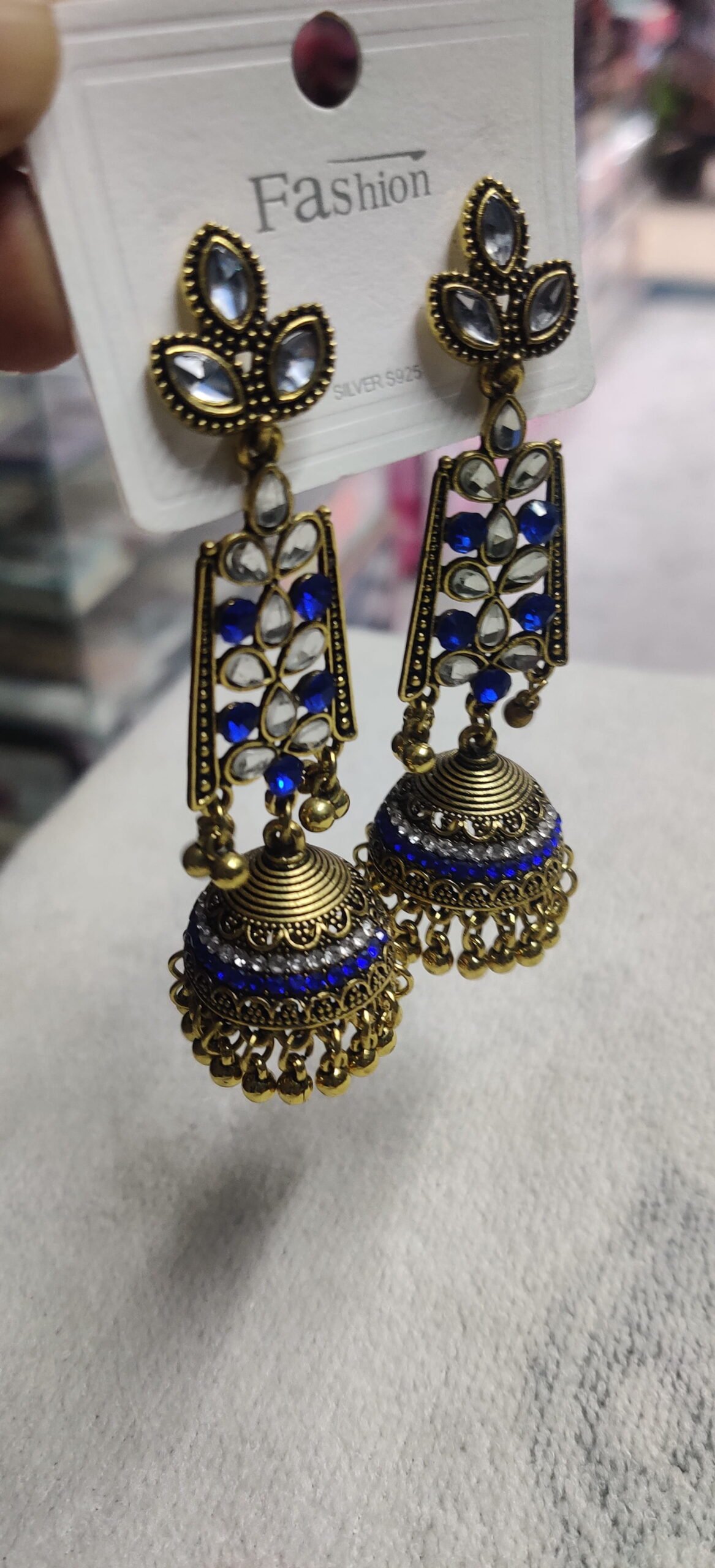 Blue Enamel Traditional Jhumka Earrings - Image 4