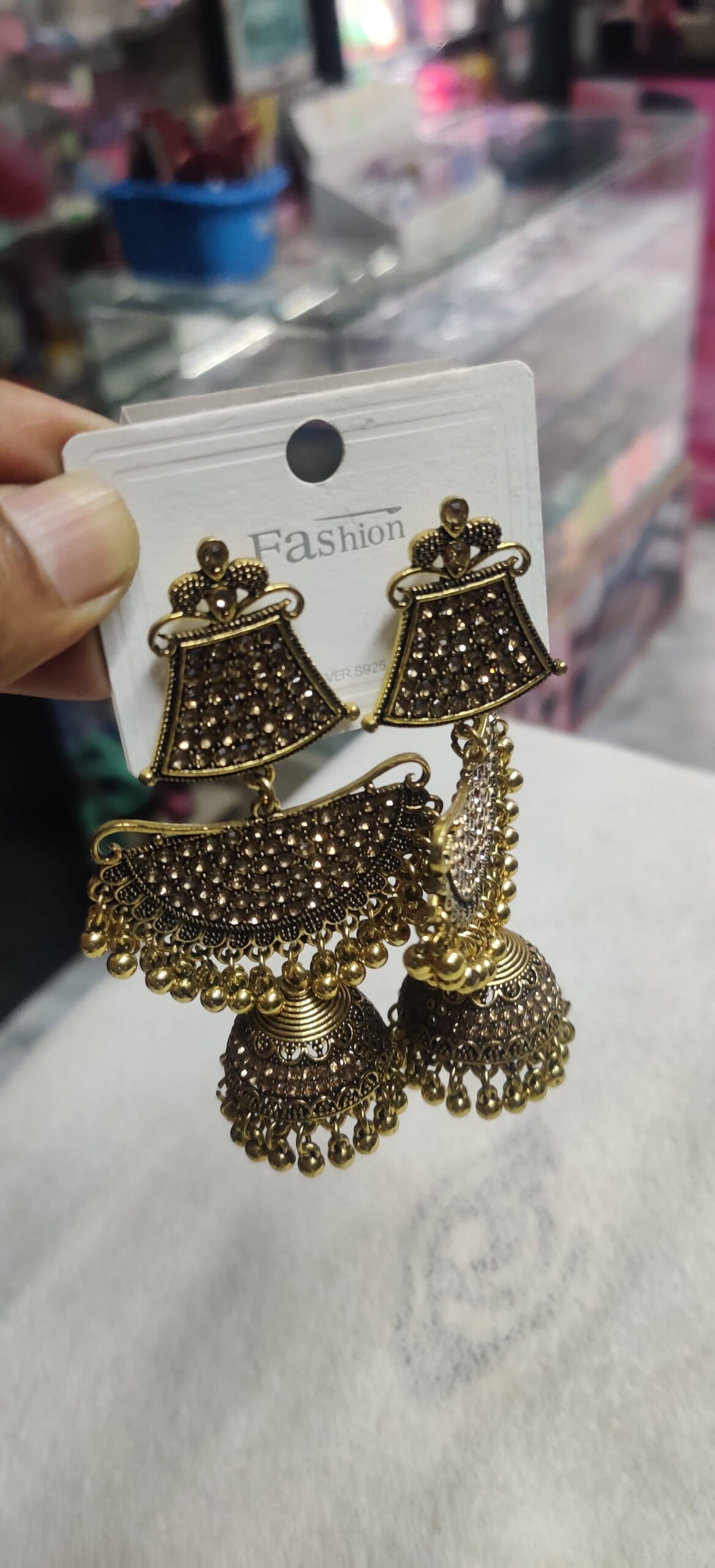 Oxidized Black Layered Jhumka Earrings - Image 3