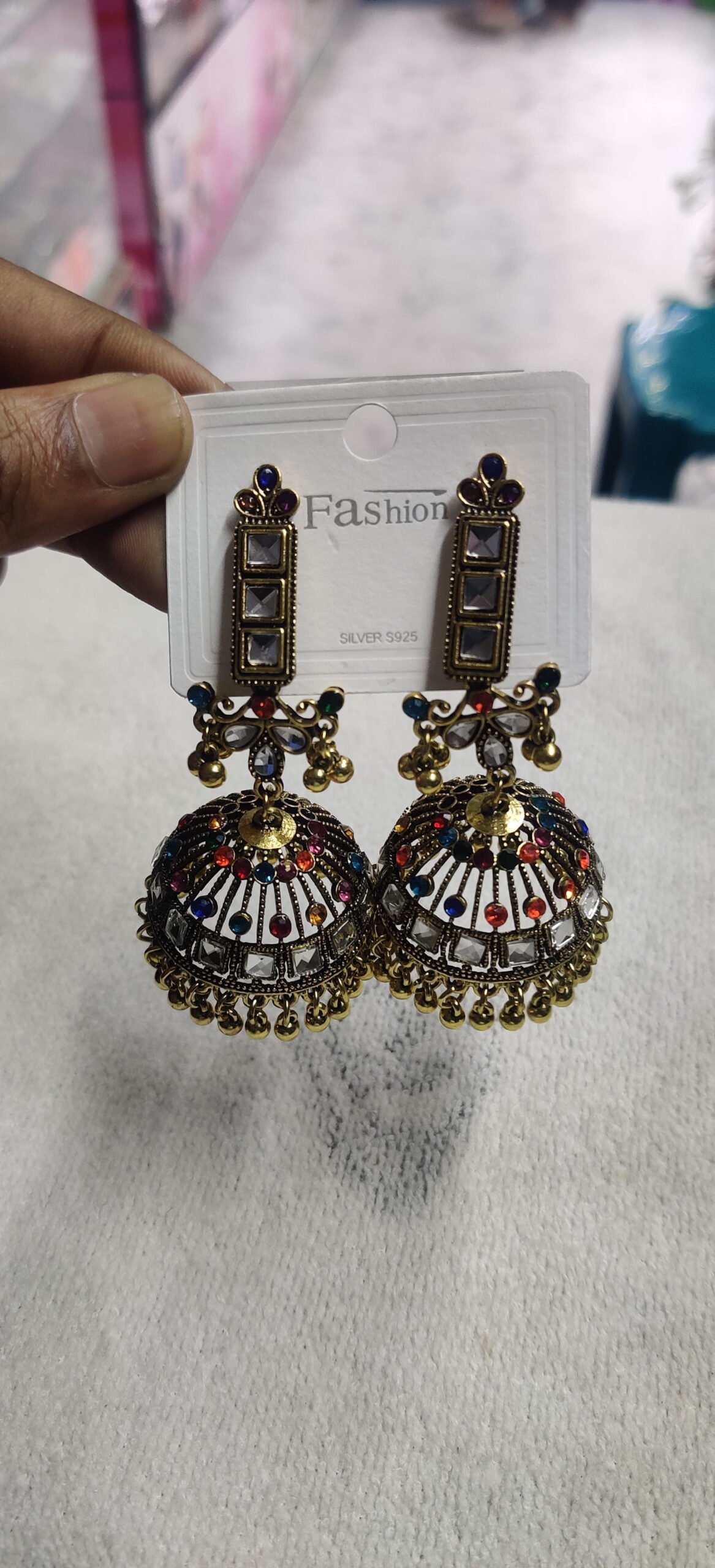 Oxidized Crescent Peacock Jhumka Earrings - Image 3