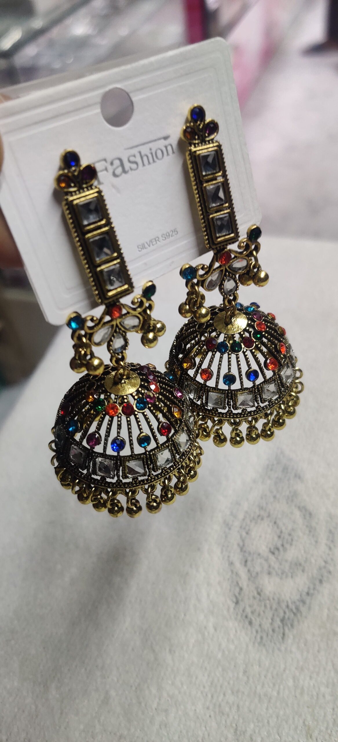 Oxidized Crescent Peacock Jhumka Earrings - Image 4
