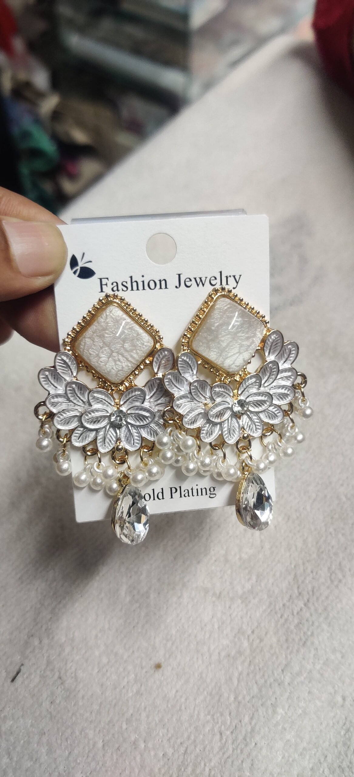 Blush Pink Floral Pearl Chandelier Earrings - Image 7