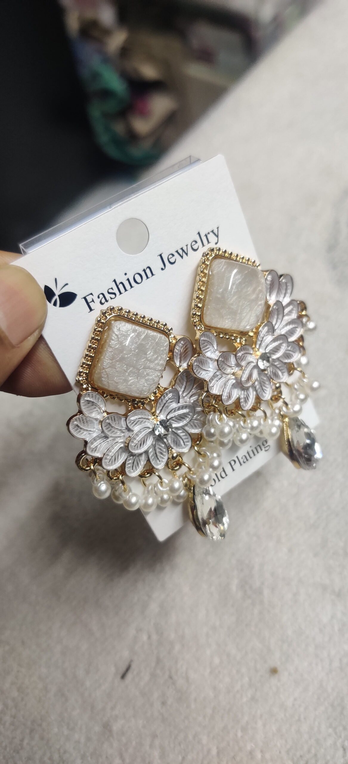 Blush Pink Floral Pearl Chandelier Earrings - Image 8