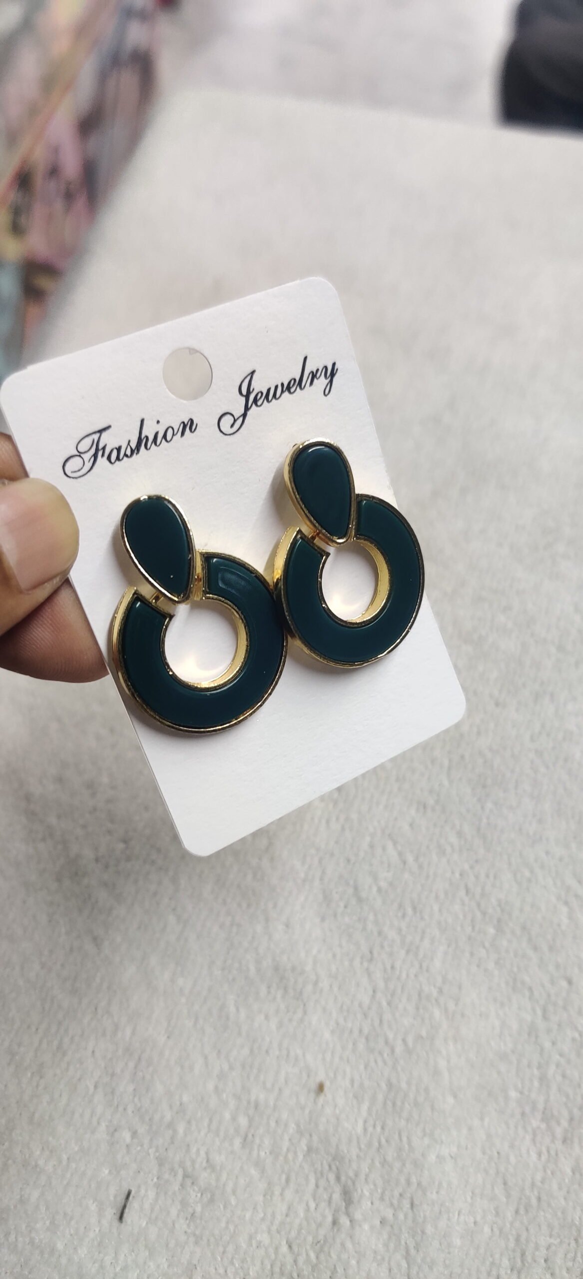 Teal Oval Double Drop Earrings - Image 3