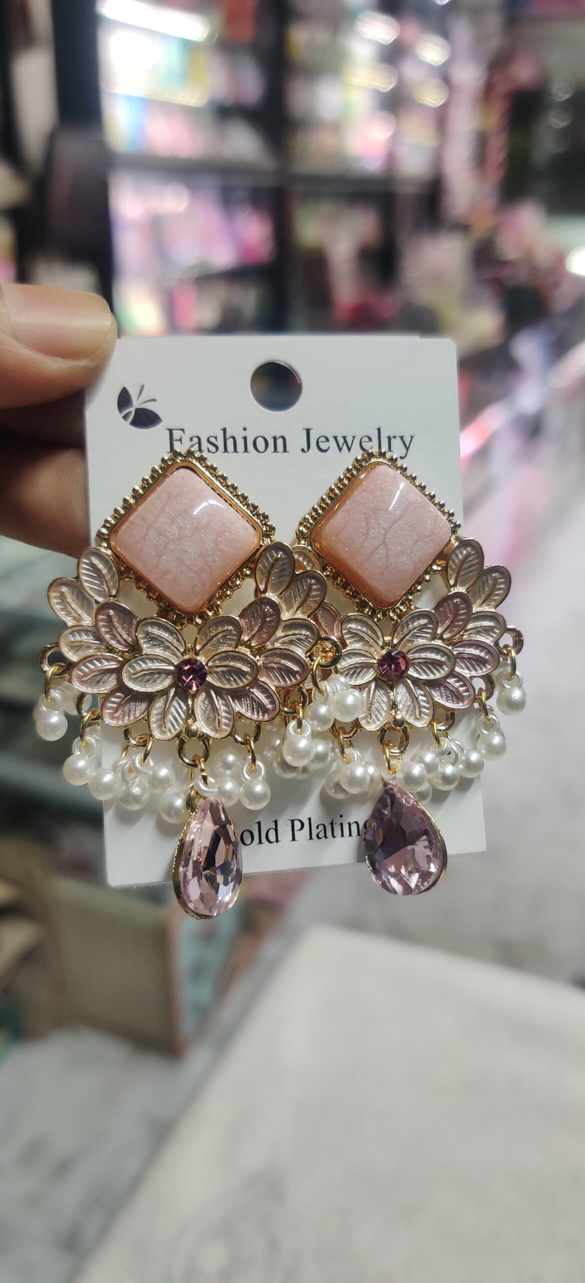 Blush Pink Floral Teardrop Earrings - Image 3