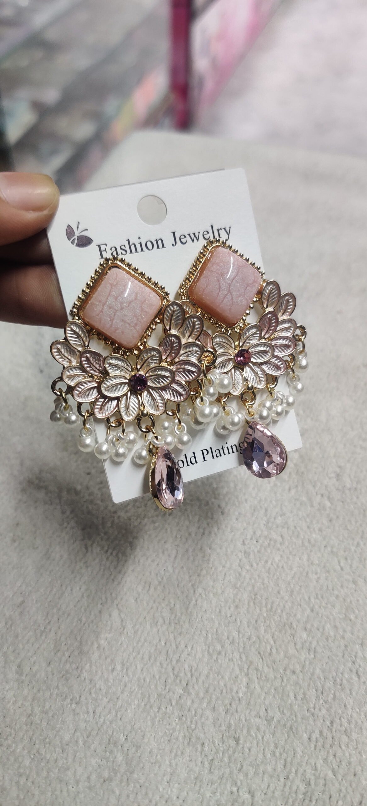 Blush Pink Floral Teardrop Earrings - Image 4