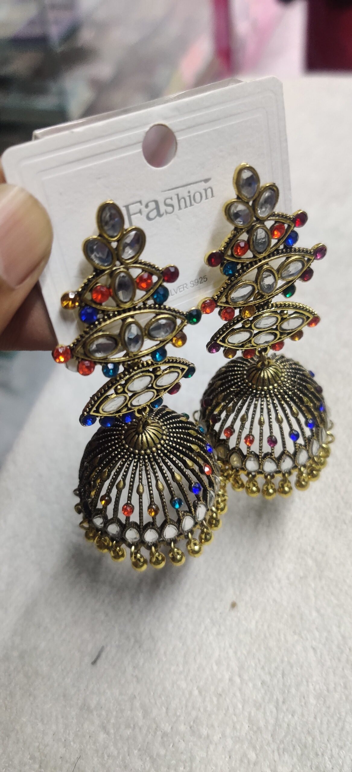 Multicolor Ornate Jhumka Statement Earrings - Image 3