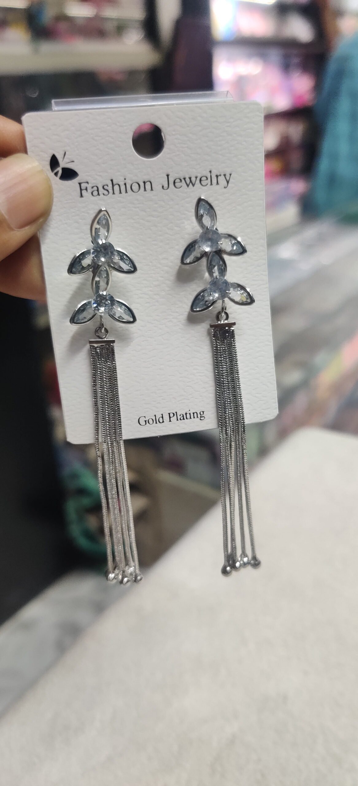 Silver Crystal Crescent Earrings - Image 3
